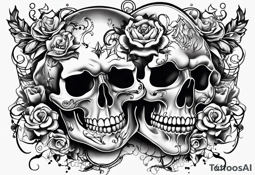 neck tattoo stencil about pain and struggle in new school or polka trash style with funny skulls tattoo idea
