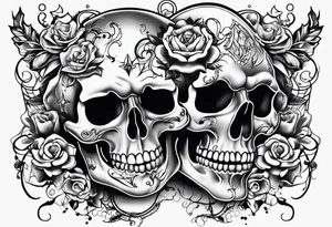 neck tattoo stencil about pain and struggle in new school or polka trash style with funny skulls tattoo idea