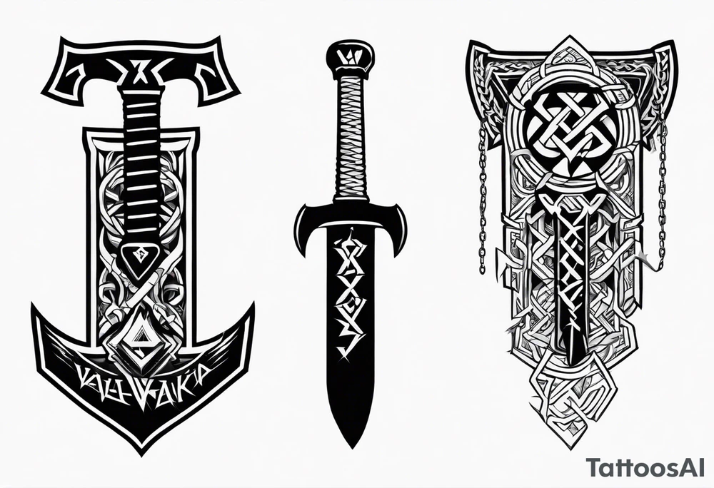 Valhalla sword axe Valknut barbed wire chains tattoo idea Valhalla sword axe Valknut barbed wire chains tattoo idea