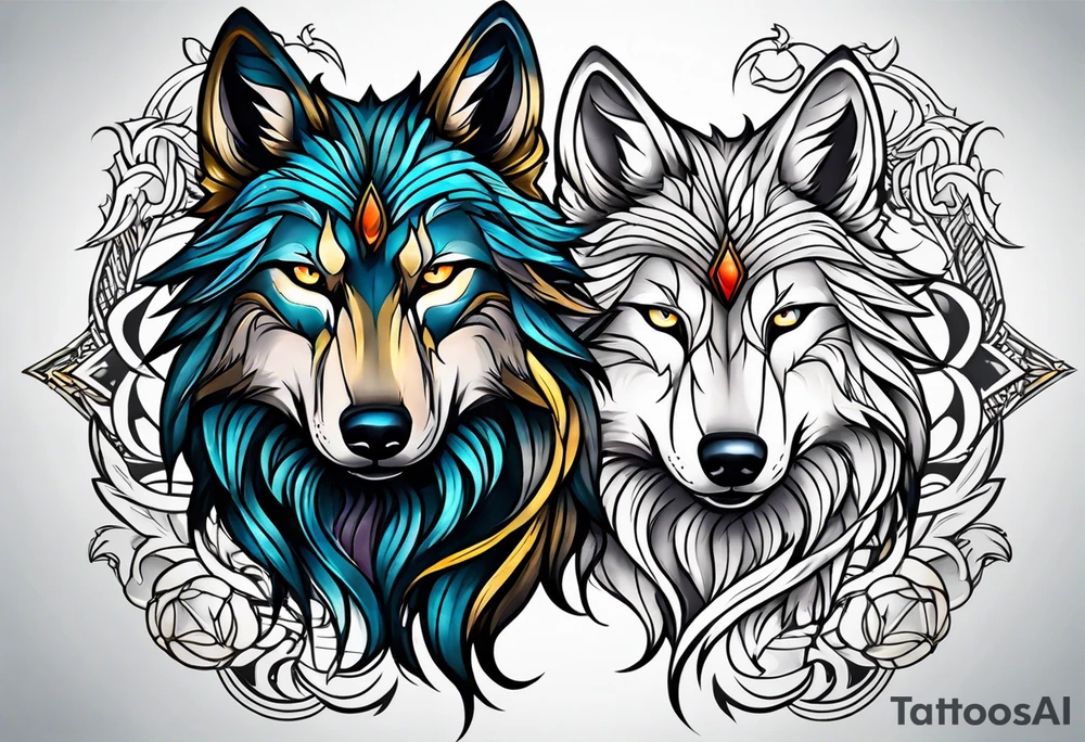 Neotraditional wolf tattoo idea