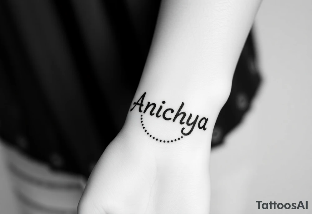 Create a tattoo that writes the Hindi word "Anichya" with A circle or spiral, which represents the cyclical nature of life and death tattoo idea