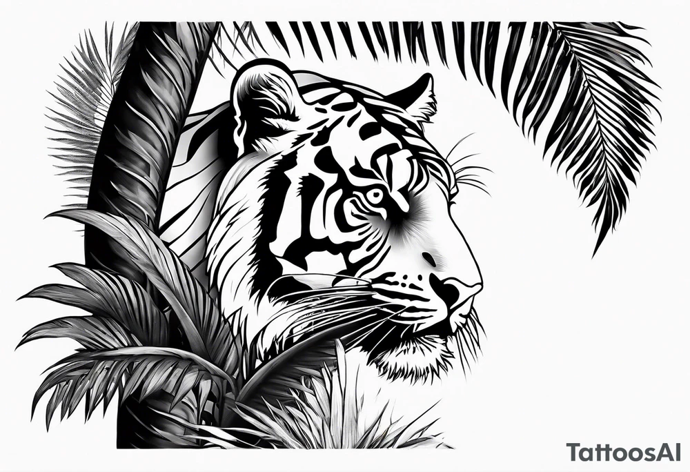 tiger climbing palm tree tattoo idea