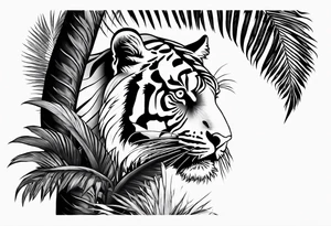 tiger climbing palm tree tattoo idea