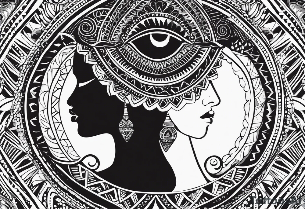 Tatouage ornement noir et blanc. Forme géométrique en longueur avec quelques petit signes aborigène australiens désignant les kangourous et la vie. Puis dessiner un soleil, des vagues. Ainsi que  des feuilles provenant d’Australie et de  Bali. Lignes très fines. tattoo idea