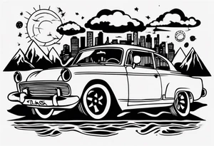 Car infront of sunset tattoo idea