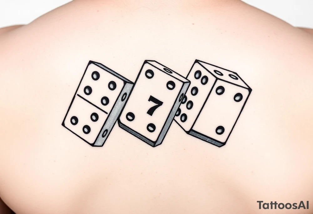 Three realistic domino tiles falling onto each other , showing the pips 8, 7, and 6. tattoo idea