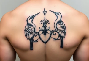 deux corbeau l épée de damoclès un crane et un coeur tattoo idea