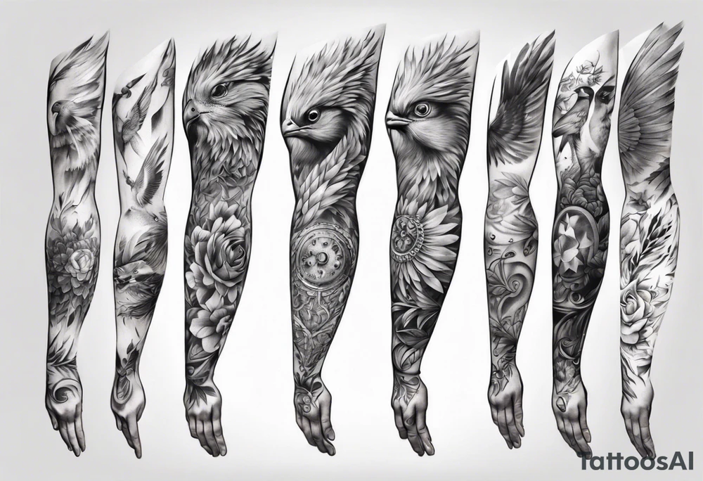 men’s arm sleeve, polish bird tattoo idea