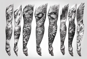 men’s arm sleeve, polish bird tattoo idea