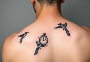 Small for arm of 
One color and rest black and white incorporating 

 and tiny little black birds and a clock tattoo idea