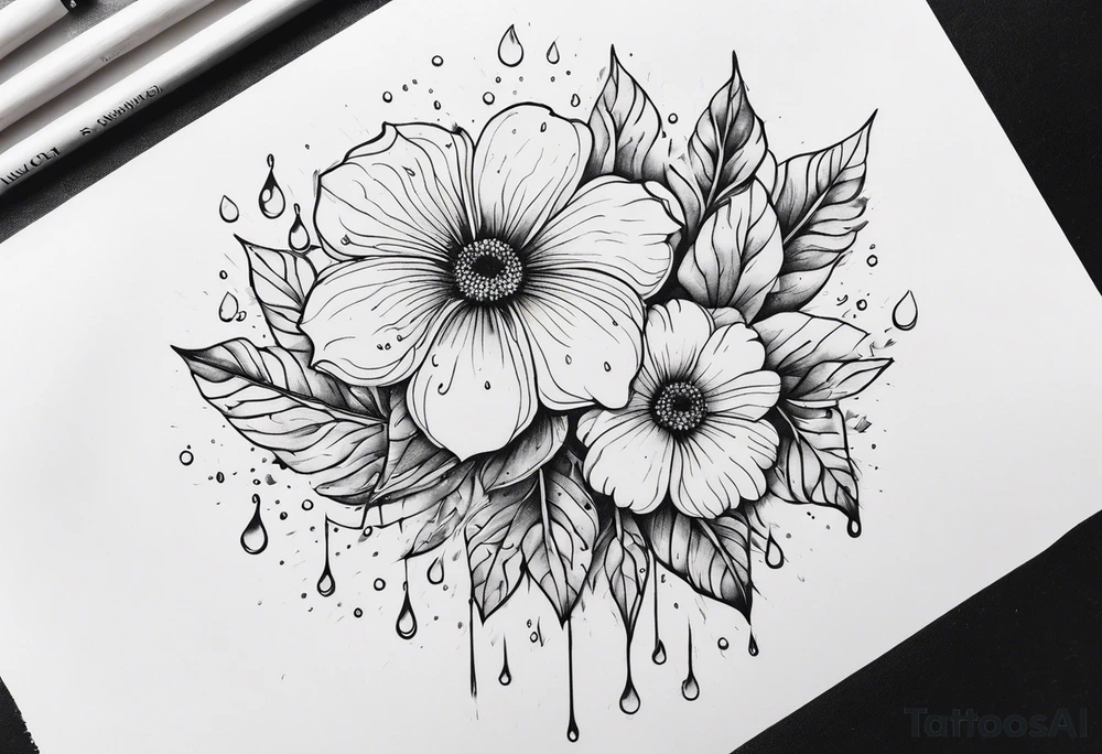 Flowers with rain droplets on them tattoo idea