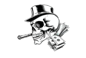 skull with mustache,a big cigar in his mouth,a top-hat on his head and alot of money in a hand. tattoo idea