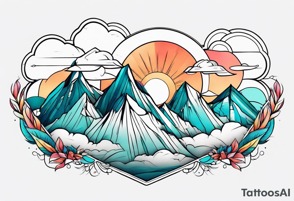 mountains with clouds tattoo idea