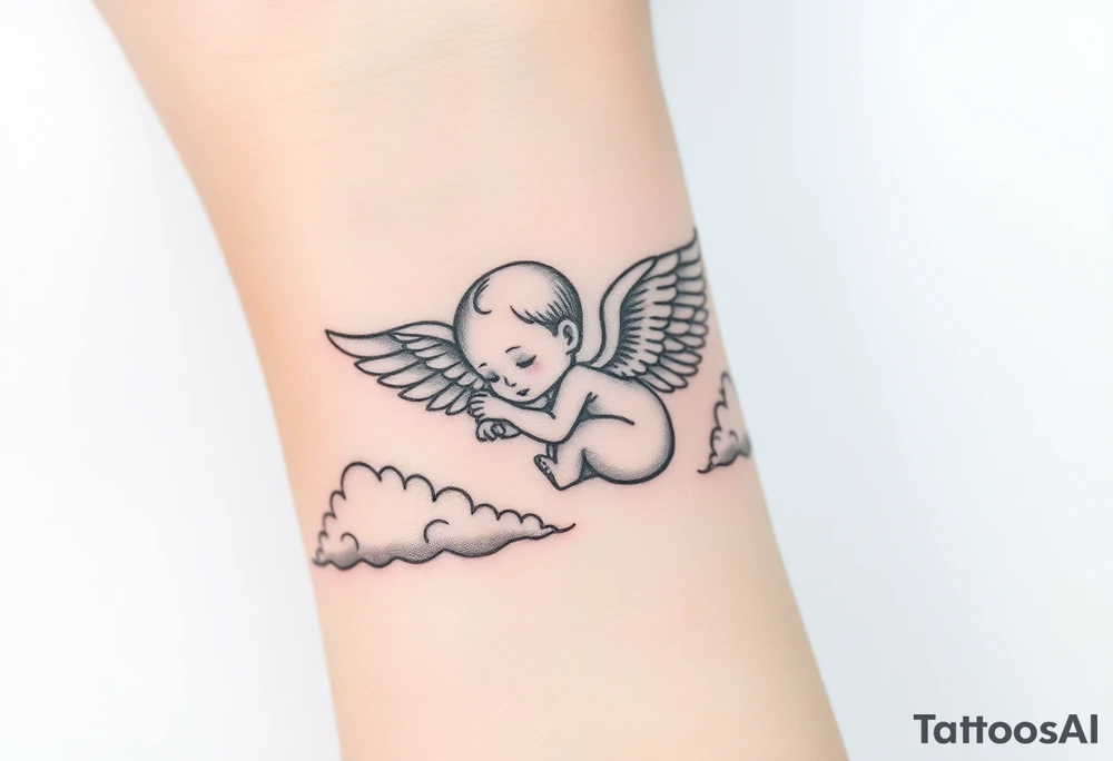 Winged baby, clouds tattoo idea