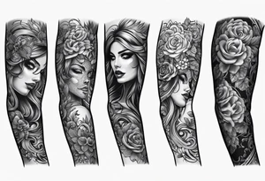 rock a billy Arm sleeve mit verschiedenen Motiven tattoo idea