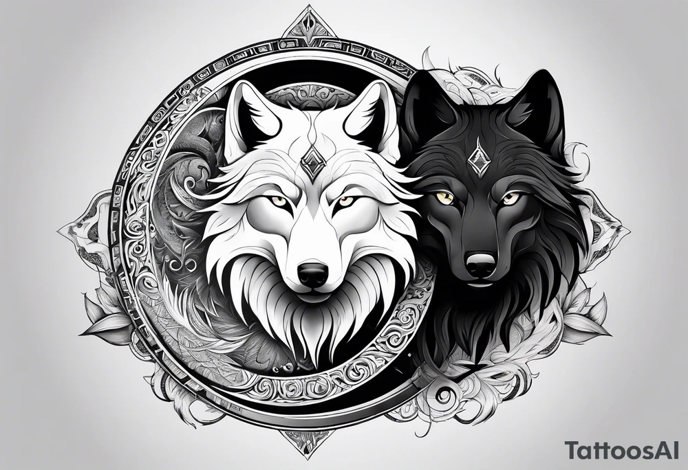 black wolf and white wolf in a ying yang style tattoo idea
