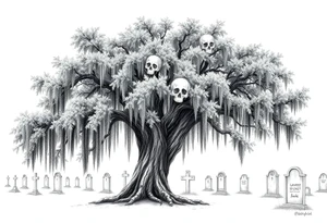 Laurel oak with Spanish moss in a cemetery tattoo idea