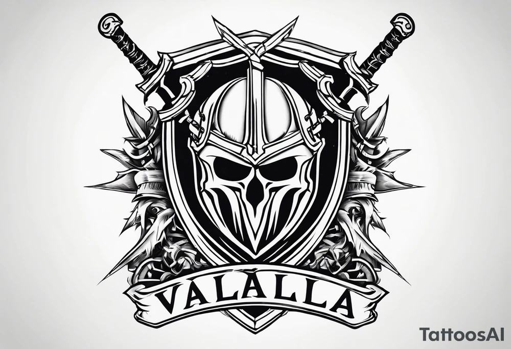 Valhalla sword shield barb wire chain tattoo idea