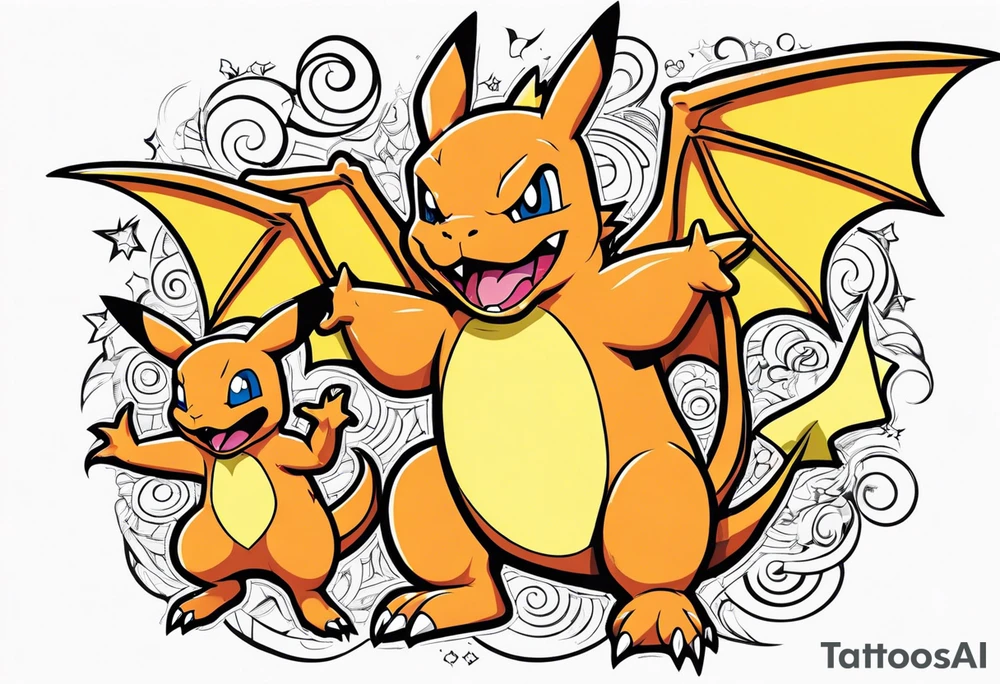 charizard and pikachu dad and daughter tattoo idea