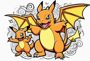 charizard and pikachu dad and daughter tattoo idea