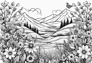 Wildflowers, smaller, vertical , half sleeve tattoo idea