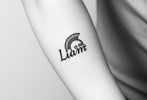 The name Liam inside a warriors helmet tattoo idea