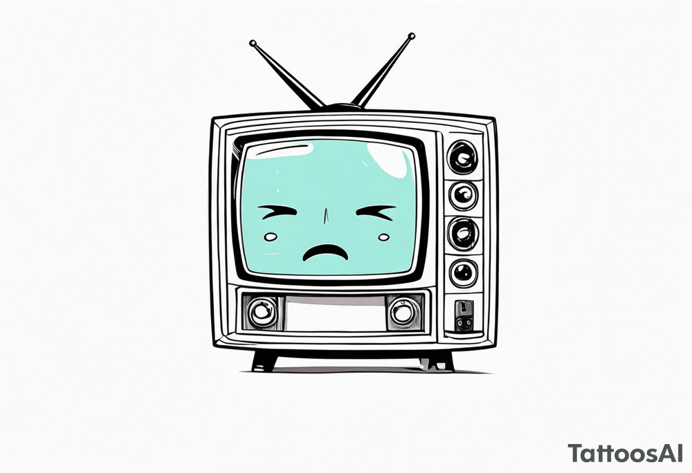 retro television set character with a sad crying face tattoo idea