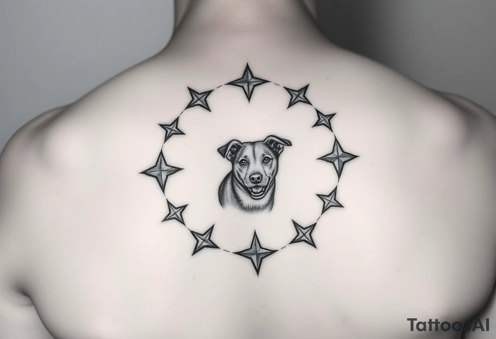 I would like a tattoo that represents our 2nd life following an accident. My husband, Elex, my son Evan, our nephews Sixtine and Diego and Cookie my dog. Like stars forming the circle of life tattoo idea