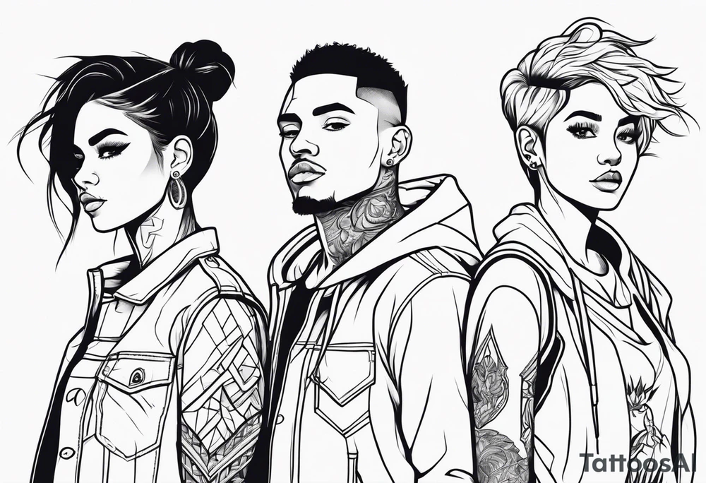 4 boys 1 girl outline tattoo idea