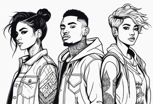 4 boys 1 girl outline tattoo idea