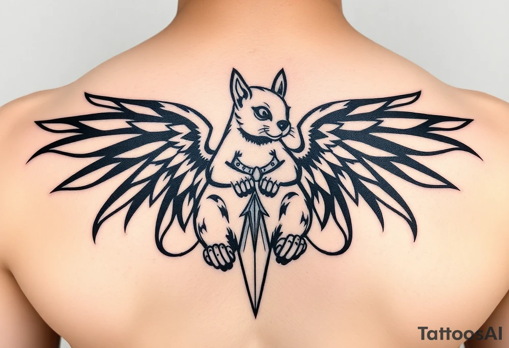 Angel squirrel with a silver necklace tattoo idea