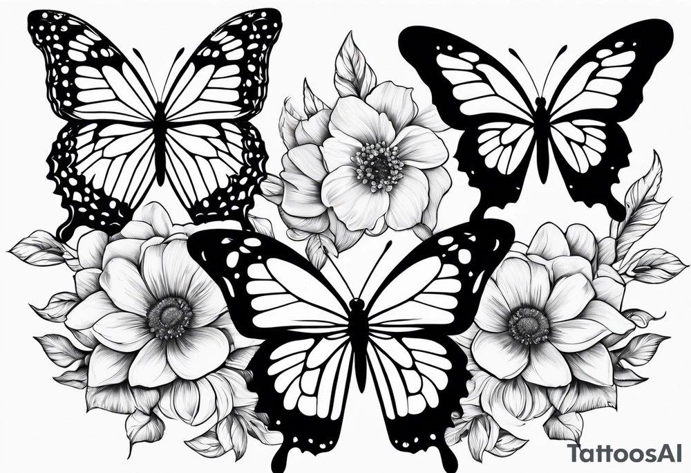 Butterflies flying around trail of flowers tattoo idea