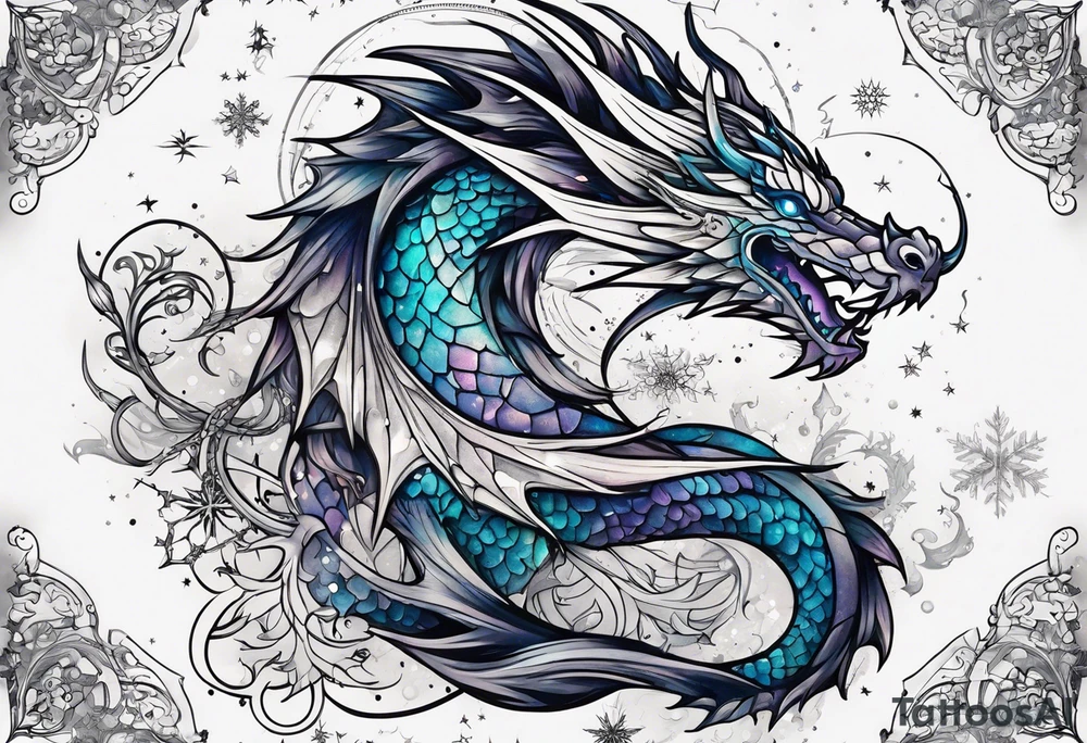 Constellation, dragon, snowflake tattoo idea