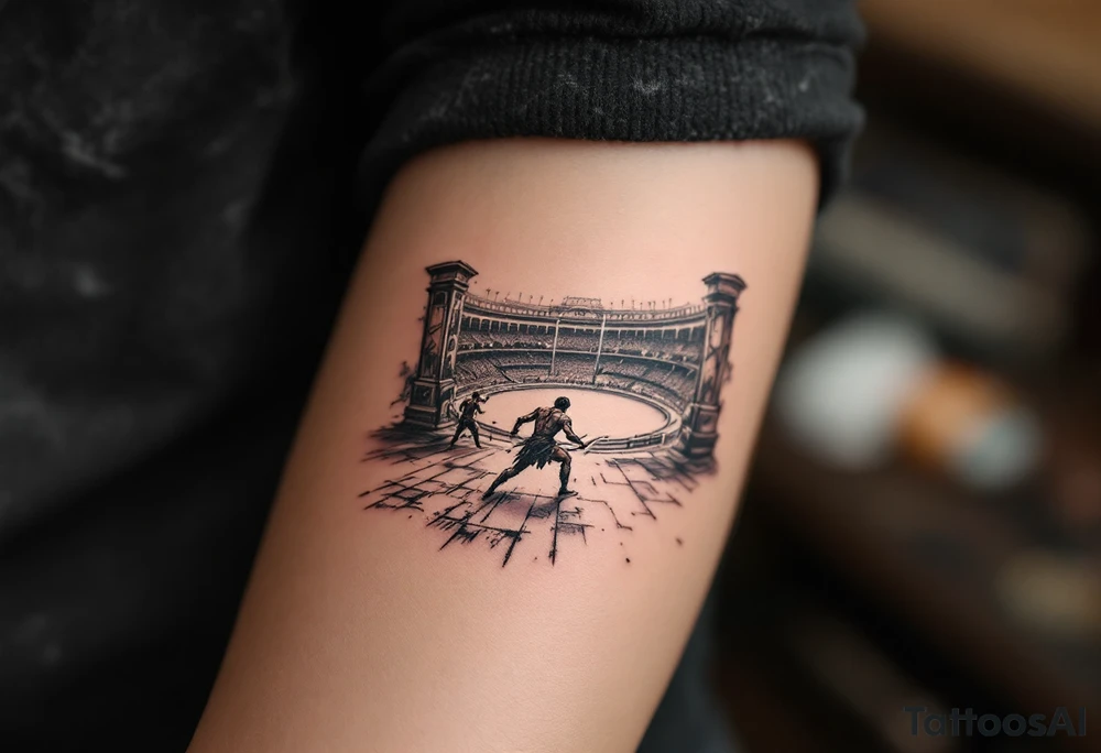 roman gladiator view bach fight sword arena tattoo idea