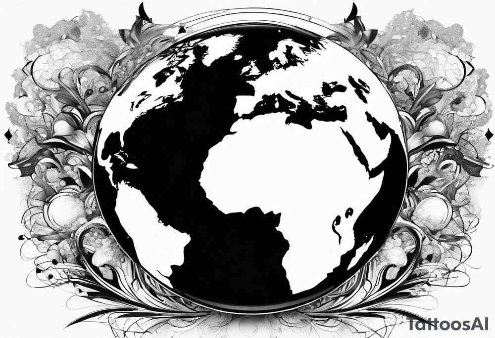 sphere exploding with world map tattoo idea