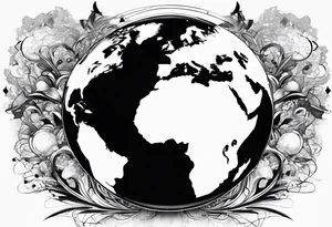 sphere exploding with world map tattoo idea