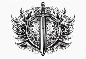 Valhalla flames shield sword tattoo idea