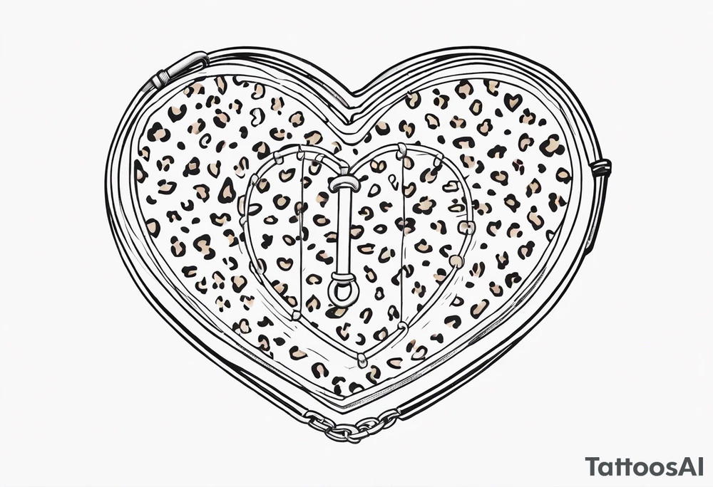 Y2K leopard print heart locket on chain with safety pins tattoo idea