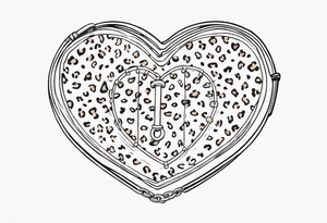 Y2K leopard print heart locket on chain with safety pins tattoo idea