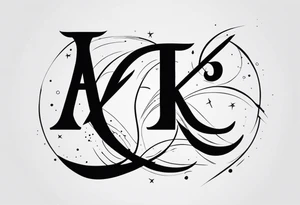 Generate small and minimalistic tattoo that includes the letters: A, K, E, O tattoo idea