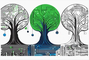 Bi-tree algorithm with binary code in black, blue and green colors tattoo idea