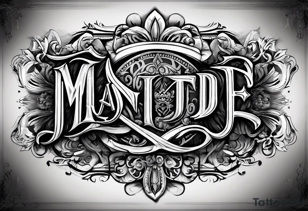 I want to design a tattoo that has the letters A, J, D, E mixed together like a design in harmony with old chaligraphy. I don't want additional images but just the letters tattoo idea