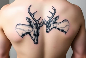 Entire Full body Two deer with their heads down hitting horns to show dominance. tattoo idea