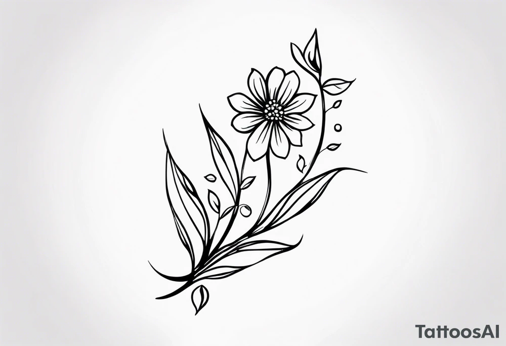 unique small feminine minimalist tattoo of a stick with leafs and flower on wrist tattoo idea