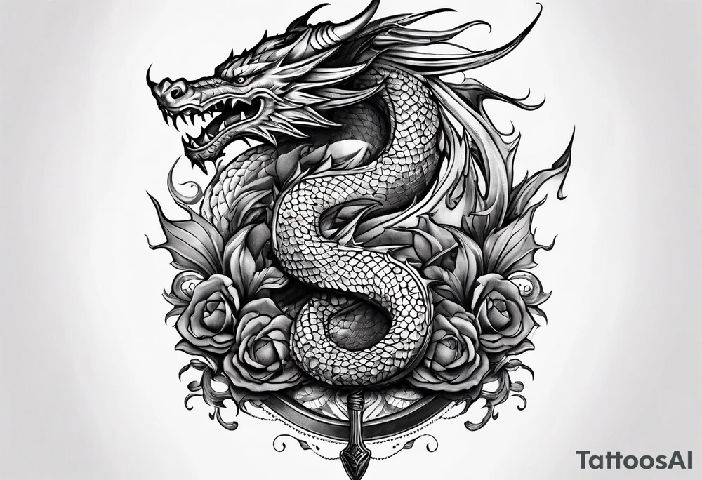 show me a tattoo design where there is a sword and a dragon wrapped around it tattoo idea