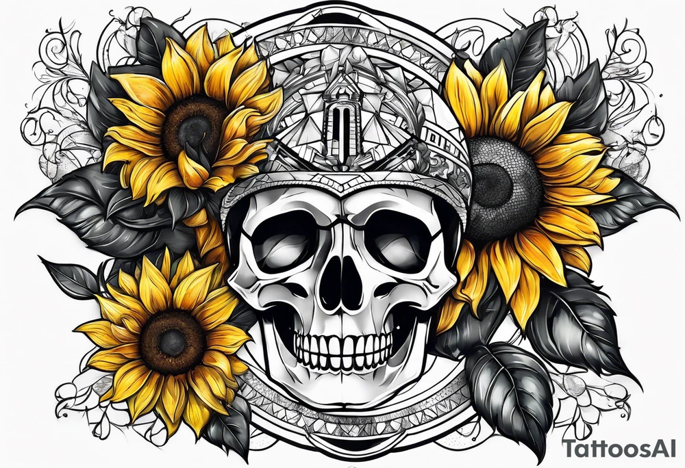 Sleeve with Roman numeral and sunflowers tattoo idea