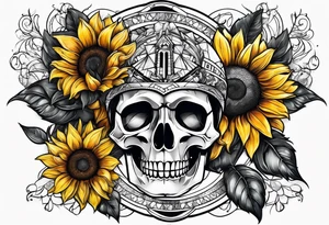 Sleeve with Roman numeral and sunflowers tattoo idea