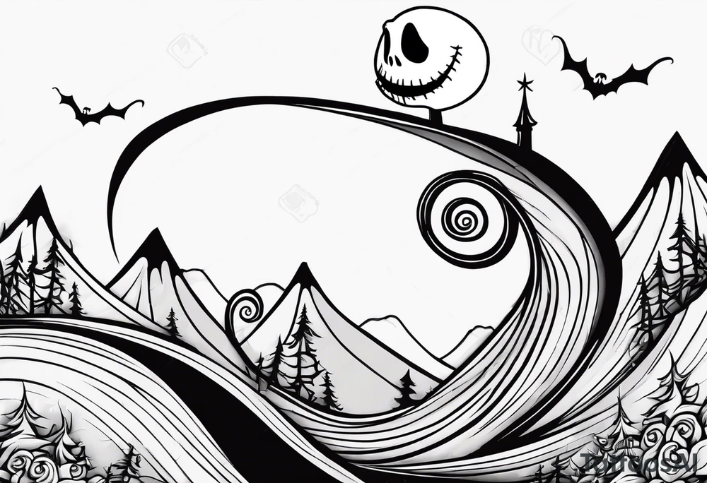 jack skellington on the curved montain tattoo idea