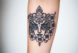 Saramarau women eyes warrior With cherry blossom around tattoo idea