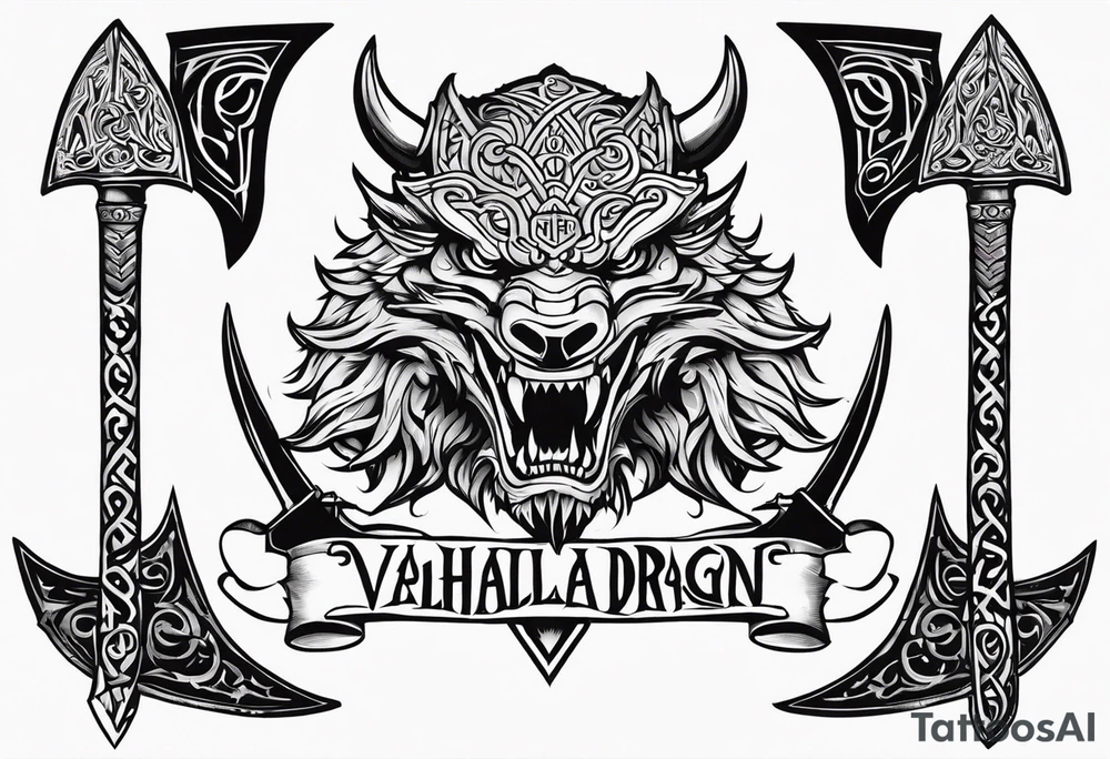 Valhalla sword dragon head axe viking church tattoo idea